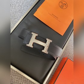 Двусторонний пояс Hermès Box/Togo из телячьей кожи с палевой пряж