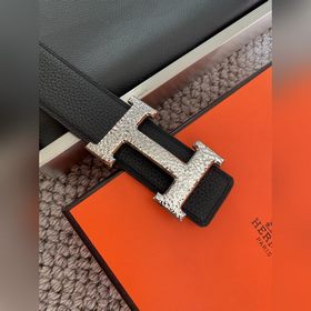 Двусторонний пояс Hermès Box/Togo из телячьей кожи с палевой пряж