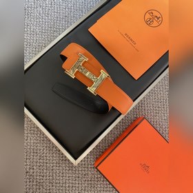 Двусторонний пояс Hermès Box/Togo из телячьей кожи с палевой пряж