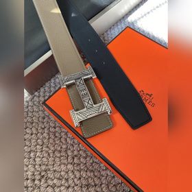Двусторонний пояс Hermès Box/Togo из телячьей кожи с палевой пряж