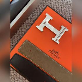 Двусторонний пояс Hermès Box/Togo из телячьей кожи с палевой пряж
