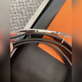 Двусторонний пояс Hermès Box/Togo из телячьей кожи с палевой пряж