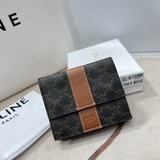 CELINE Складной компактный кошелек Triumph Arch из парусины и кожи ягненка, черн