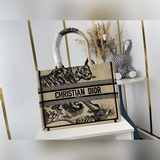 Оригинальный средний размер льняной сумка с изображением тигра 【Di0r Book Tote】 