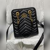 Новая поставка GG#Marmont серии стеганых мини-сумок, черная стеганая кожа, подкл