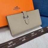 Hermes Original Empson Palm Print Womens New Solid Color Leather Wallet with Ver