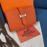 Hermes Togo кожа. Новый кожаный кошелек с тремя складками, однотонный. Модель： 0