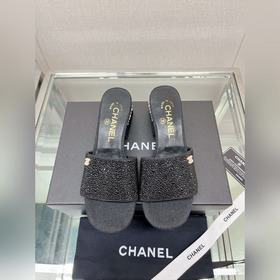 Chanel23Ss Сандалии на толстом каблуке с перламутровой поверхност