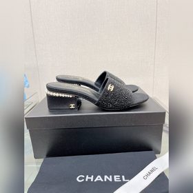 Chanel23Ss Сандалии на толстом каблуке с перламутровой поверхност