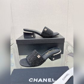 Chanel23Ss Сандалии на толстом каблуке с перламутровой поверхност