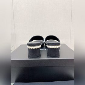 Chanel23Ss Сандалии на толстом каблуке с перламутровой поверхност