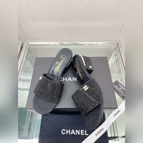 Chanel23Ss Сандалии на толстом каблуке с перламутровой поверхност