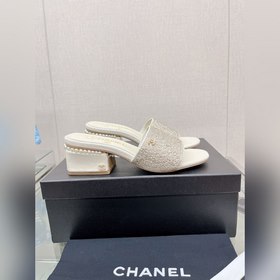 Chanel23Ss Сандалии на толстом каблуке с перламутровой поверхност