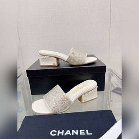 Chanel23Ss Сандалии на толстом каблуке с перламутровой поверхност