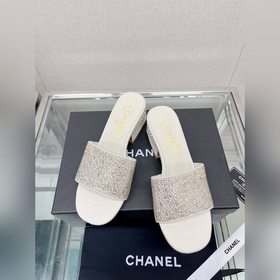 Chanel23Ss Сандалии на толстом каблуке с перламутровой поверхност