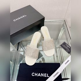 Chanel23Ss Сандалии на толстом каблуке с перламутровой поверхност