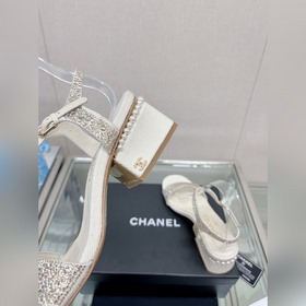 Chanel 23Ss Сандалии на толстом каблуке с перламутровой поверхнос