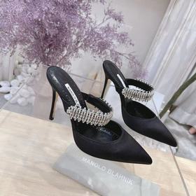 MANOLO BLAHNIK 9 см каблук LUTARA» туфли-муле из шелка с кристалл