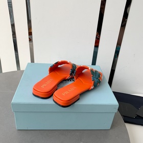 2023 — PRADA Плетеные цветы с вышивкой, плоские сандалии, новейша