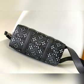 M21448 Черная сумка City Keepall из кожи с эффектом выцветания, у