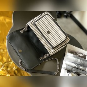 Весенне-летняя коллекция из хлопка и льна в полоску с кожей Попу
