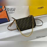 Fendi Baguette коричневая сумка из ткани с узором FF, с съемной тонкой цепочкой,