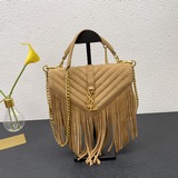 YSL Monogram college_Сумка-почтальон из матовой кожи с бахромой, вечная модель, 