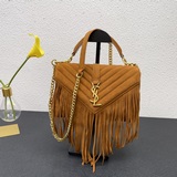 YSL Monogram college_Сумка-почтальон из матовой кожи с бахромой, вечная модель, 