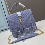 YSL Monogram college_Сумка-почтальон из матовой кожи с бахромой, вечная модель, 