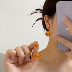Chanel Милые серьги-гвоздики с оранжевыми пуговицами двойным лог