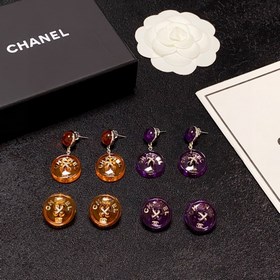 Chanel Милые серьги-гвоздики с оранжевыми пуговицами двойным лог