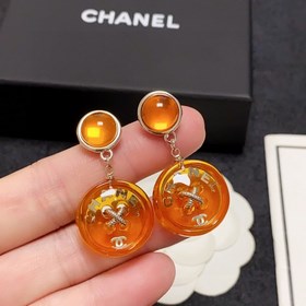 Chanel Милые серьги-гвоздики с оранжевыми пуговицами двойным лог