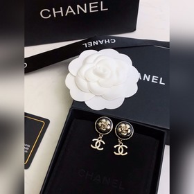 Chanel, новейшая модель, черные круглые серьги с золотыми цветами