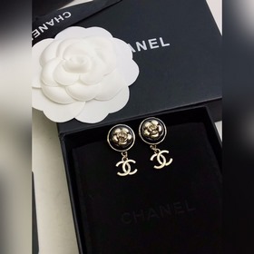 Chanel, новейшая модель, черные круглые серьги с золотыми цветами