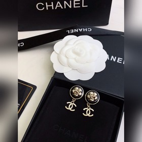Chanel, новейшая модель, черные круглые серьги с золотыми цветами