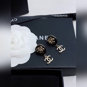 Chanel, новейшая модель, черные круглые серьги с золотыми цветами