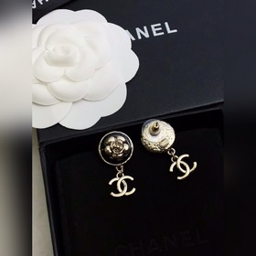 Chanel, новейшая модель, черные круглые серьги с золотыми цветами