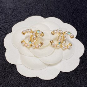 Chanel CHANEL сережки с двойной буквой C и цветными каплями жемчу