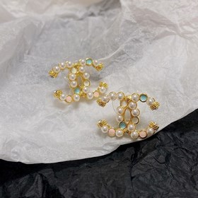 Chanel CHANEL сережки с двойной буквой C и цветными каплями жемчу