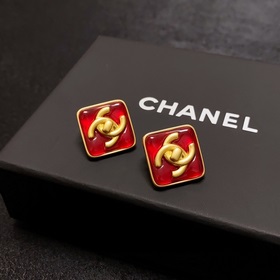 Новые серьги Chanel с двойным C в форме квадрата, красного цвета,