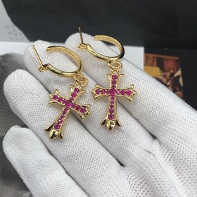 Chrome Hearts Золотые серьги с розовыми бриллиантами