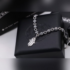 Chrome Hearts Серебряный браслет с крестом и бусинами в форме лад
