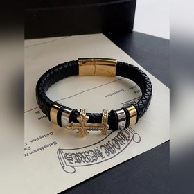 Chrome Hearts, браслет с классическим крестом из золотистого кожа