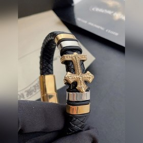 Chrome Hearts, браслет с классическим крестом из золотистого кожа
