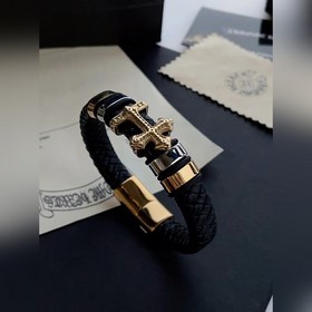 Chrome Hearts, браслет с классическим крестом из золотистого кожа