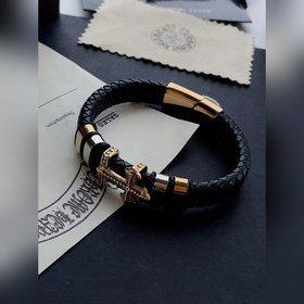 Chrome Hearts, браслет с классическим крестом из золотистого кожа