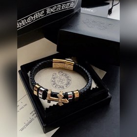 Chrome Hearts, браслет с классическим крестом из золотистого кожа