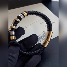 Chrome Hearts, браслет с классическим крестом из золотистого кожа