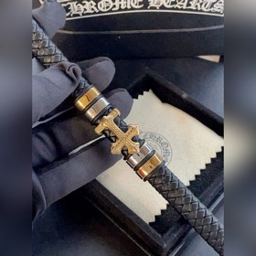 Chrome Hearts, браслет с классическим крестом из золотистого кожа