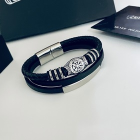 Chrome Hearts Классический ретро браслет с крестом из кожи кожаны